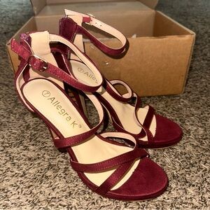 Allegra K Women's Burgundy Strappy Heels